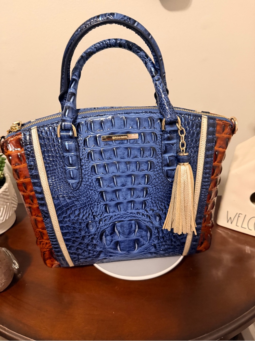 Brahmin Maritime Seacliff Duxbury with pecan Sides and Cream Tassel